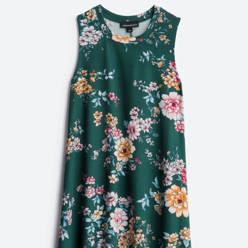 FORTUNE + IVY Green Floral A-Line Dress